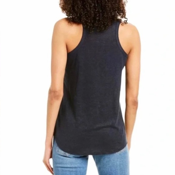 VINCE | Linen Split Neck Tank Top lightweight navy blue sz Medium - Picture 2 of 11